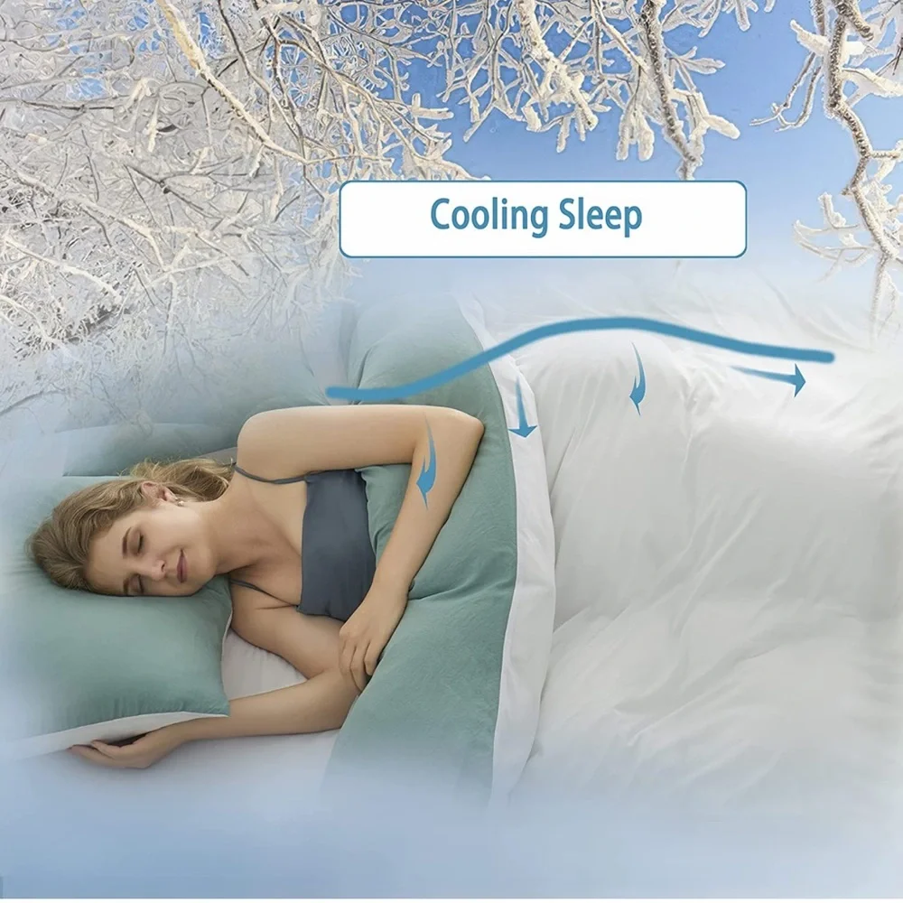 3 Pieces Cooling Duvet Cover Bedding Set, Reversible (Queen,White/Green)